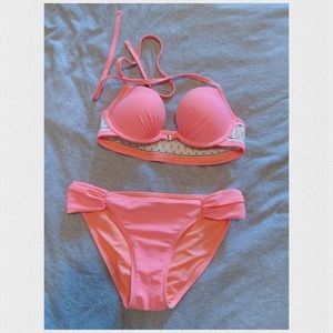 Aerie bright pink lace bikini set
